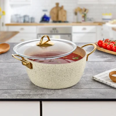 Evren 24 Cm Cream Ezme Seri Derin Tencere 3,8 Lt (Gold Çelik Kulp)